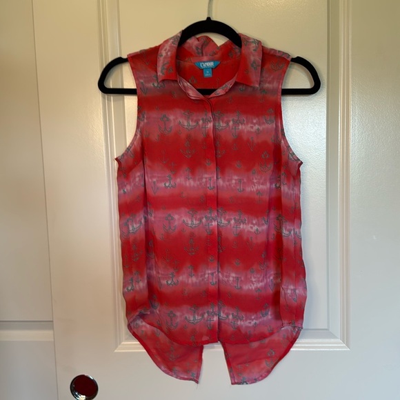 LAmour Womens Anchor Sheer Open Back Button Front - Picture 1 of 8